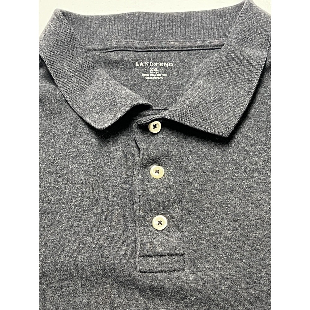 Lands End Men's XXL Gray Long Sleeve Polo Shirt 100% Cotton